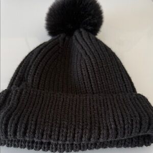Black Knit Beanie with Pom Pom